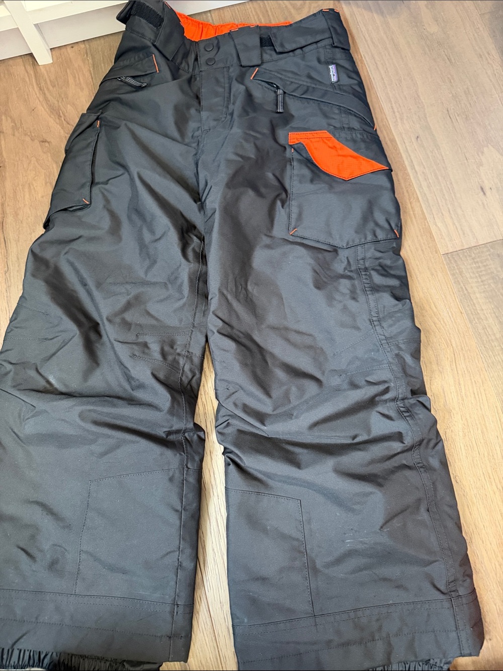 Patagonia Kids Black Cargo Pants with Orange Accents